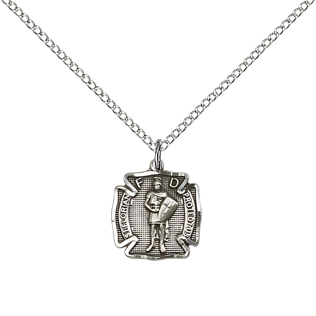 Bliss St. Florian Maltese Cross Small Sterling Silver Medal Pendant with Sterling Chain, Measures 1/2-inch tall by 1/2 - inch wide