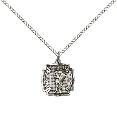 St. Florian Maltese Cross Small Sterling Silver Medal Pendant with Sterling Chain, Measures 1/2-inch tall by 1/2 - inch wide, Bliss Manufacturing