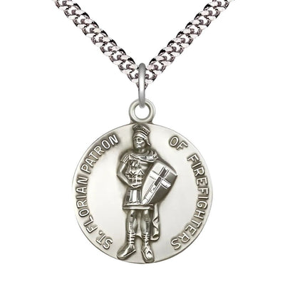 St. Florian Firefighter Sterling Silver Round Medal, Bliss Manufacturing