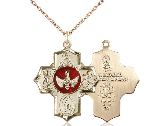 Bliss Red Scapular 14kt Gold 5-Way Cross Medal Pendant