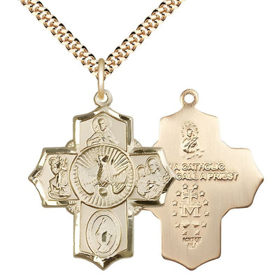 Holy Spirit and Scapular Gold-filled 5-Way Cross Medal Pendant w/Plated Chain, Bliss Manufacturing
