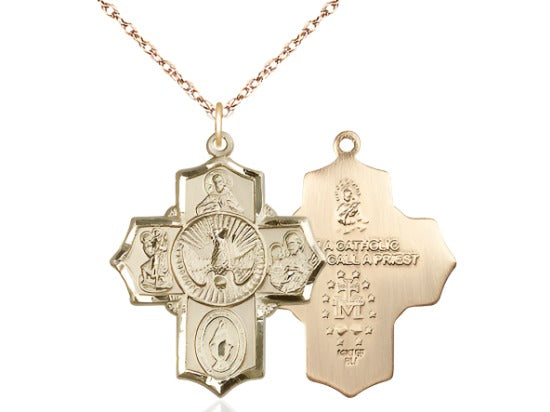 Sacred Heart Scapular Gold-filled 5-Way Cross Medal Pendant w/Gold-filled Rope Chain