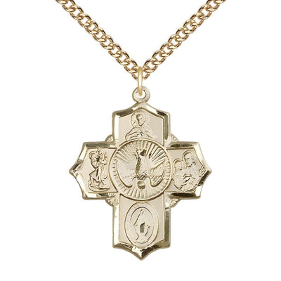 Holy Spirit and Scapular Gold-filled 5-Way Cross Medal Pendant w/Gold-filled Curb Chain, Bliss Manufacturing