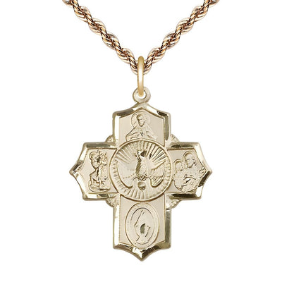 Holy Spirit and Scapular Gold-filled 5-Way Cross Medal Pendant w/Gold-filled French Rope Chain, Bliss Manufacturing