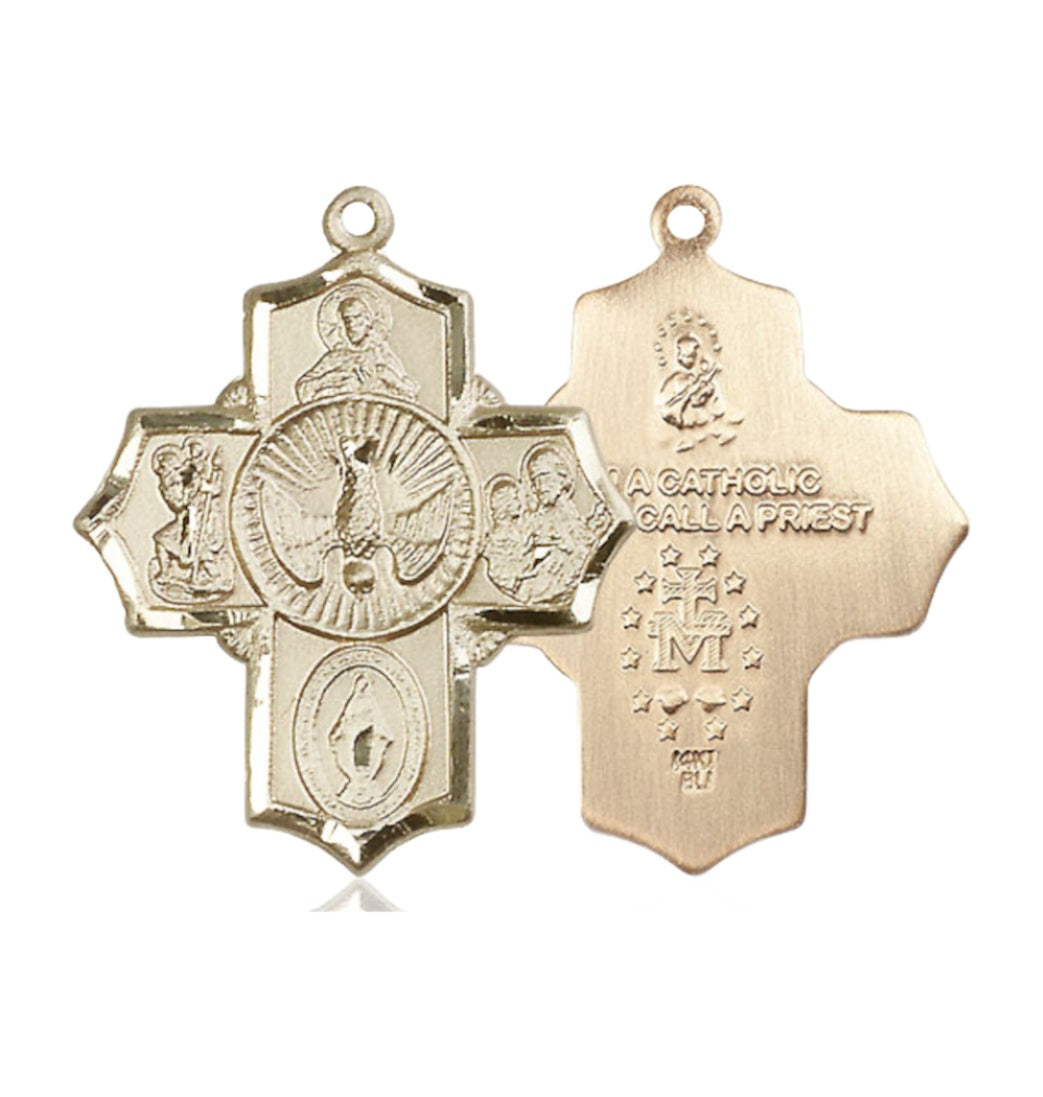 Bliss Sacred Heart Scapular 14kt Gold 5-Way Cross Medal Only