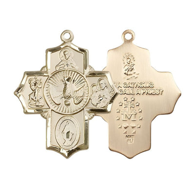 Holy Spirit and Scapular 14kt Gold 5-Way Cross Medal Only, Bliss Manufacturing