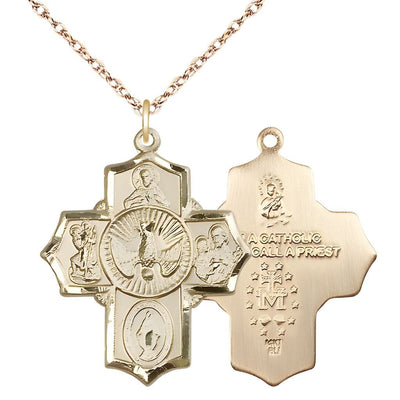 Holy Spirit and Scapular 14kt Gold 5-Way Cross Medal w/Rope Chain, Bliss Manufacturing