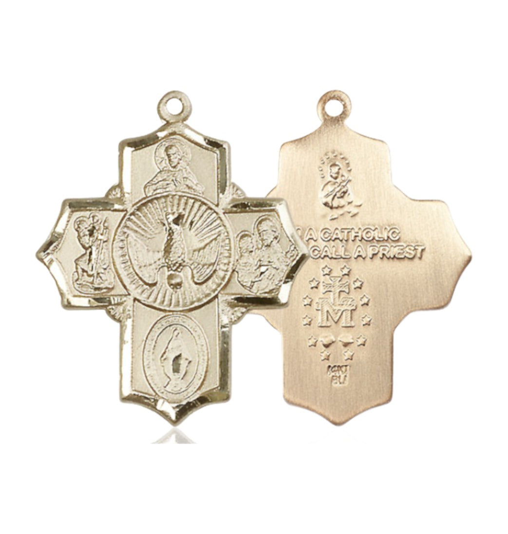 Bliss Spanish Scapular 14kt Gold 5-Way Cross Medal Pendant,