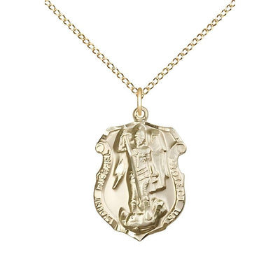 Shield St. Michael the Archangel 14kt Gold-filled Oval Medal Pendant with Gold-filled Chain, Measures 3/4-inch tall by 1/2-inch wide. Deluxe Gift Box, Bliss Manufacturing