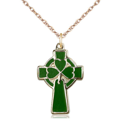 14kt Gold Celtic Cross Pendant on a 18 inch 14kt Gold Light Rope Chain, Bliss Manufacturing