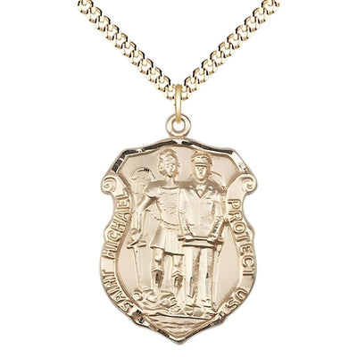 St. Michael and Police Officer 14kt Gold-filled Oval Medal Pendant with Gold-plated Chain, Measures 1-inch tall by 3/4-inch wide. Deluxe Gift Box, Bliss Manufacturing