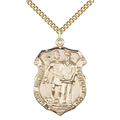 St. Michael and Police Officer 14kt Gold-filled Oval Medal Pendant with Gold-filled Chain, Measures 1-inch tall by 3/4-inch wide. Deluxe Gift Box, Bliss Manufacturing