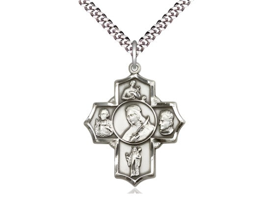 Bliss 5-Way St Philomena, Gerard, Vianney, Bosco & Jude Sterling Cross Medal