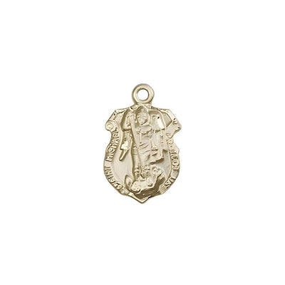 Shield St. Michael the Archangel 14kt Gold Oval Small Children Medal, Measures 5/8-inch tall by 3/8 - inch wide. Deluxe Gift Box, Bliss Manufacturing