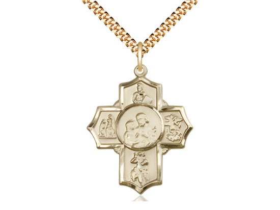 Bliss Manufacturing Firefighters Gold-filled 5-Way Cross Medal Pendant w/Plated Curb Chain