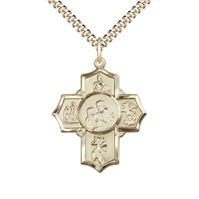 Firefighters Gold-filled 5-Way Cross Medal Pendant w/Plated Curb Chain, Bliss Manufacturing