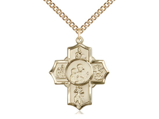 Bliss Manufacturing Firefighters Gold-filled 5-Way Cross Medal Pendant w/Gold-filled Curb Chain