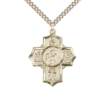 Firefighters Gold-filled 5-Way Cross Medal Pendant w/Gold-filled Curb Chain, Bliss Manufacturing