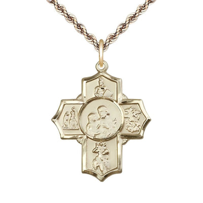 Firefighters Gold-filled 5-Way Cross Medal Pendant w/Plated French Rope Chain, Bliss Manufacturing