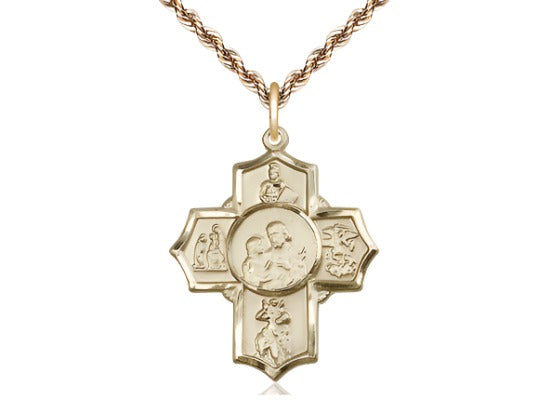 Bliss Manufacturing Firefighters Gold-filled 5-Way Cross Medal Pendant w/Gold-filled French Rope Chain