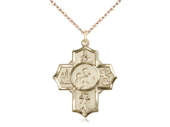 St Christopher, St Joseph, St Michael, St Catherine of Siena, and St Florian 14kt Gold Firefighter Medal w/14kt Rope Chain,