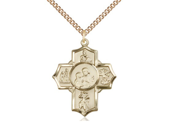 St Christopher, St Joseph, St Michael, St Catherine of Siena, and St Florian 14kt Gold Firefighter Medal w/14kt Curb Chain,