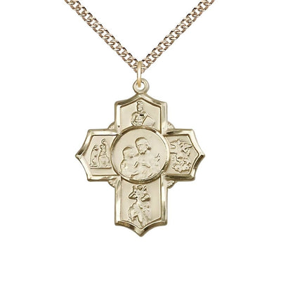 Firefighters 14kt Gold 5-Way Cross Pendant Medal with Curb 14kt Gold Chain, Bliss Manufacturing