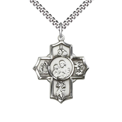 Firefighter's Sterling Silver 5-Way Cross Medal Pendant w/Plated Curb Chain, Bliss Manufacturing