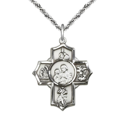 Firefighter's Sterling Silver 5-Way Cross Medal Pendant w/Plated French Rope Chain, Bliss Manufacturing