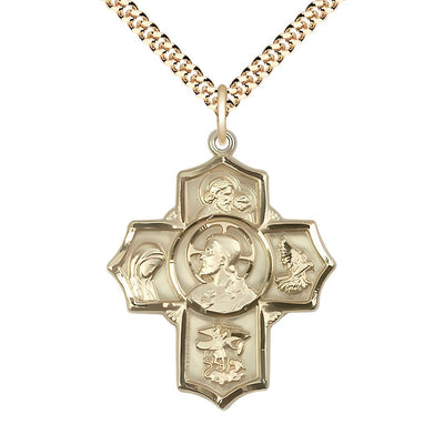 Sacred Heart of Jesus 5-Way Cross Gold-filled Medal with a Gold=plated Chain, Measures 1 1/4-inch tall by 1-inch wide, St. Anthony of Padua, St. Madeline Sophie Barat, St, Bliss Manufacturing