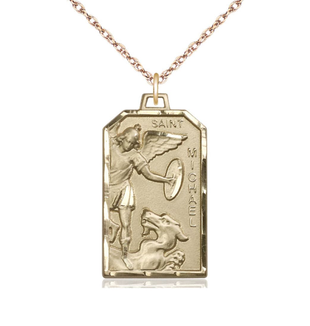 Bliss Manufacturing St Michael the Archangel 14kt Gold Medal Pendant with Rope Chain,