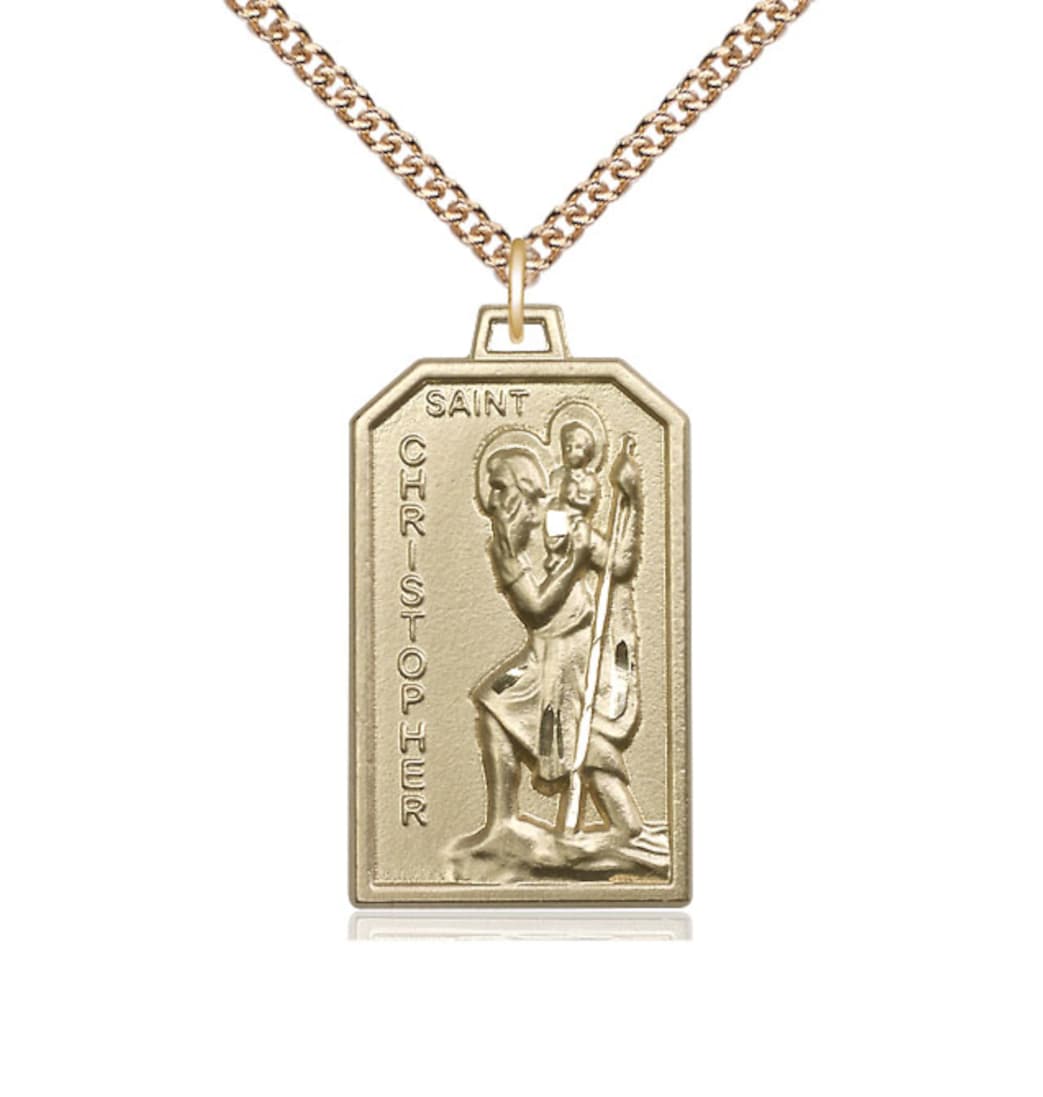 Bliss Manufacturing St Christopher Patron of Travelers 14kt Gold Medal Pendant with 14kt Gold Chain,