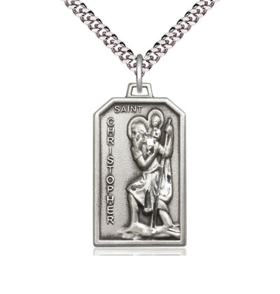 St Christopher Patron of Travelers Pewter Medal Pendant with Chain, Bliss Manufacturing
