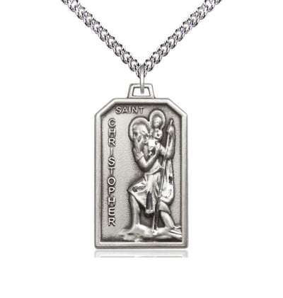 St Christopher Patron of Travelers Sterling Medal Pendant with Sterling Chain, Bliss Manufacturing