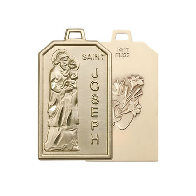 St. Joseph Patron of Carpenters 14kt Gold Medal with Lily and Sacred Heart on back, Bliss Manufacturing