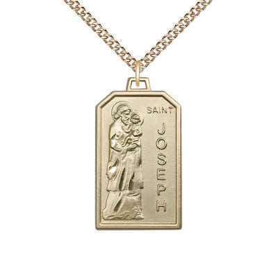 St Joseph Patron of Carpenters 14kt Gold Medal with 14kt Chain, Bliss Manufacturing