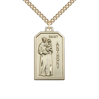 St. Anthony Medal in 14kt Gold-filled, 1 1/8-inch x 5/8-inch, Patron Saint of Lost Items, Gold-filled Chain, Bliss Manufacturing