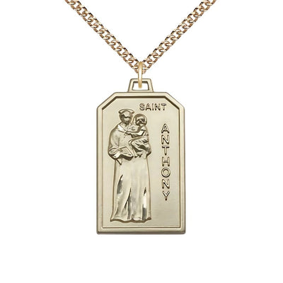 St. Anthony Medal in 14kt Gold, 1 1/8-inch x 5/8-inch, Patron Saint of Lost Items, 14kt Gold Chain, Bliss Manufacturing
