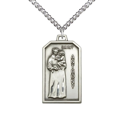 St. Anthony Medal in Pewter, 1 1/8-inch x 5/8-inch, Patron Saint of Lost Items, Sterling Chain, Bliss Manufacturing