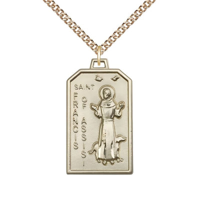 St. Francis of Assisi 14kt Gold Medal Necklace with 14kt Gold Chain, 1 1/8-inch, Bliss Manufacturing