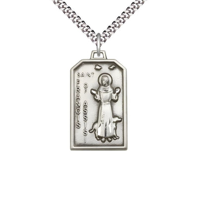 St. Francis of Assisi Medal Necklace in Sterling Silver with Plated Chain, 1 1/8-inch, Bliss Manufacturing