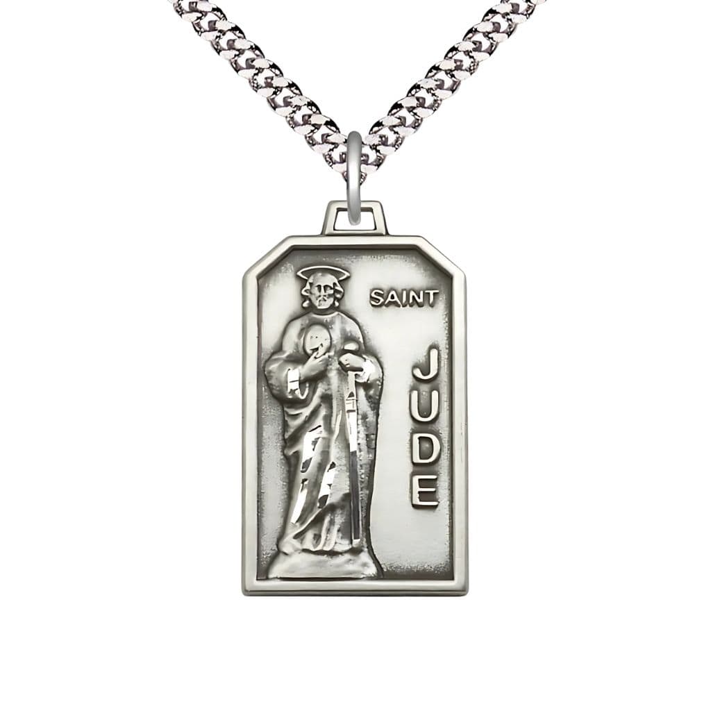St. Jude pewter medal necklace with 24" chain and gift box,
