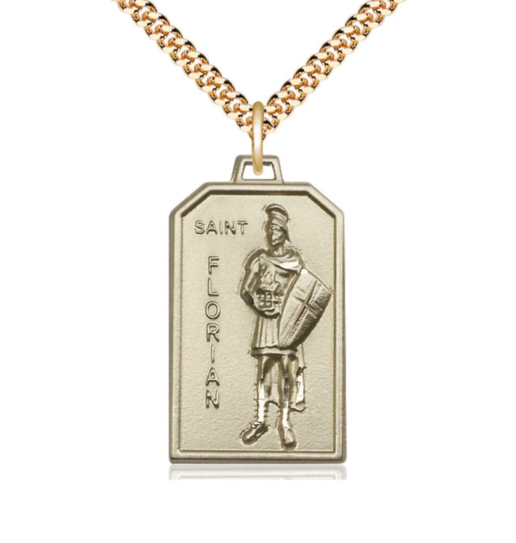 Bliss Manufacturing Gold-filled St Florian Patron of Firefighters Medal Pendant with Plated Chain,