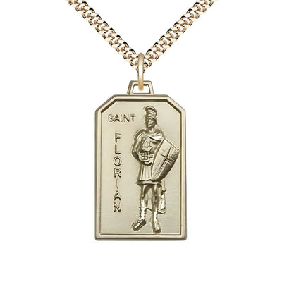 Gold-Filled St Florian Patron Of Firefighters Medal Pendant With Plated Chain, Measures 1 1/8-Inch Tall By 5/8-Inch Wide, Bliss Manufacturing