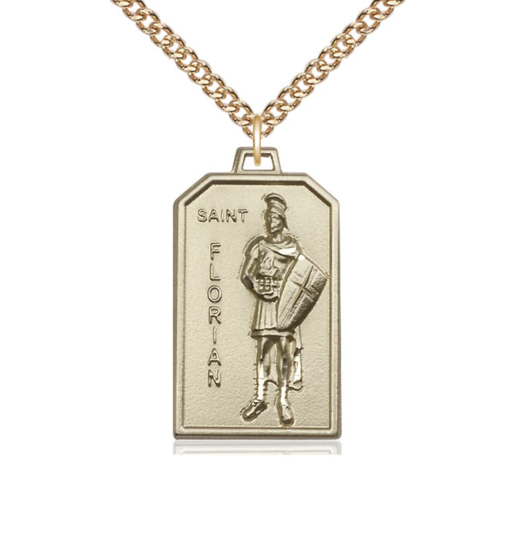 Bliss Manufacturing Gold-filled St Florian Patron of Firefighters Medal Pendant with Gold-filled Chain,