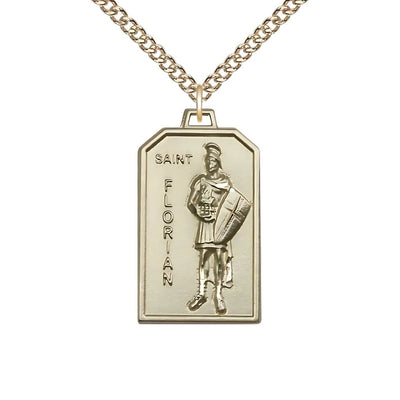 Gold-Filled St Florian Patron Of Firefighters Medal Pendant With Gold-Filled Chain, Measures 1 1/8-Inch Tall By 5/8-Inch Wide, Bliss Manufacturing