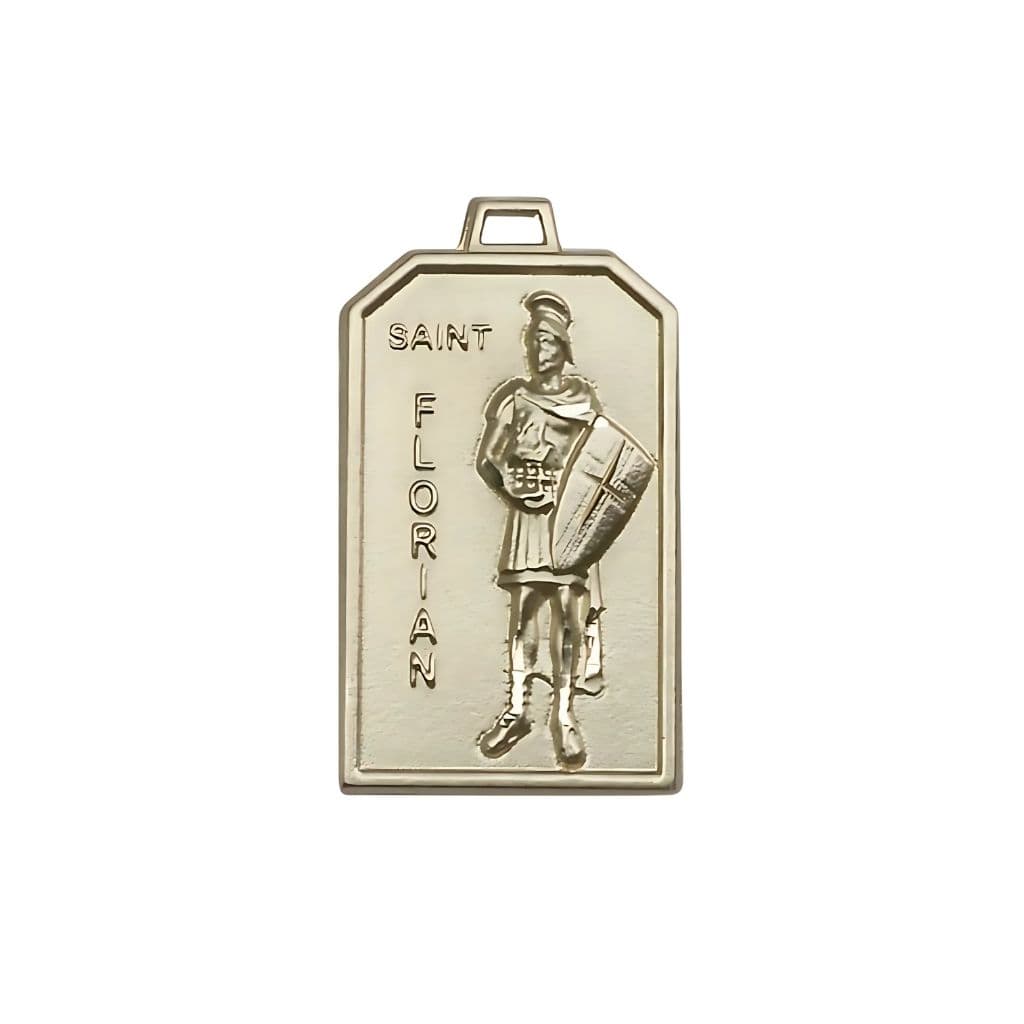 Bliss Manufacturing 14kt Gold St Florian Patron of Firefighters Medal, Measures 1 1/8-inch tall by 5/8-inch wide