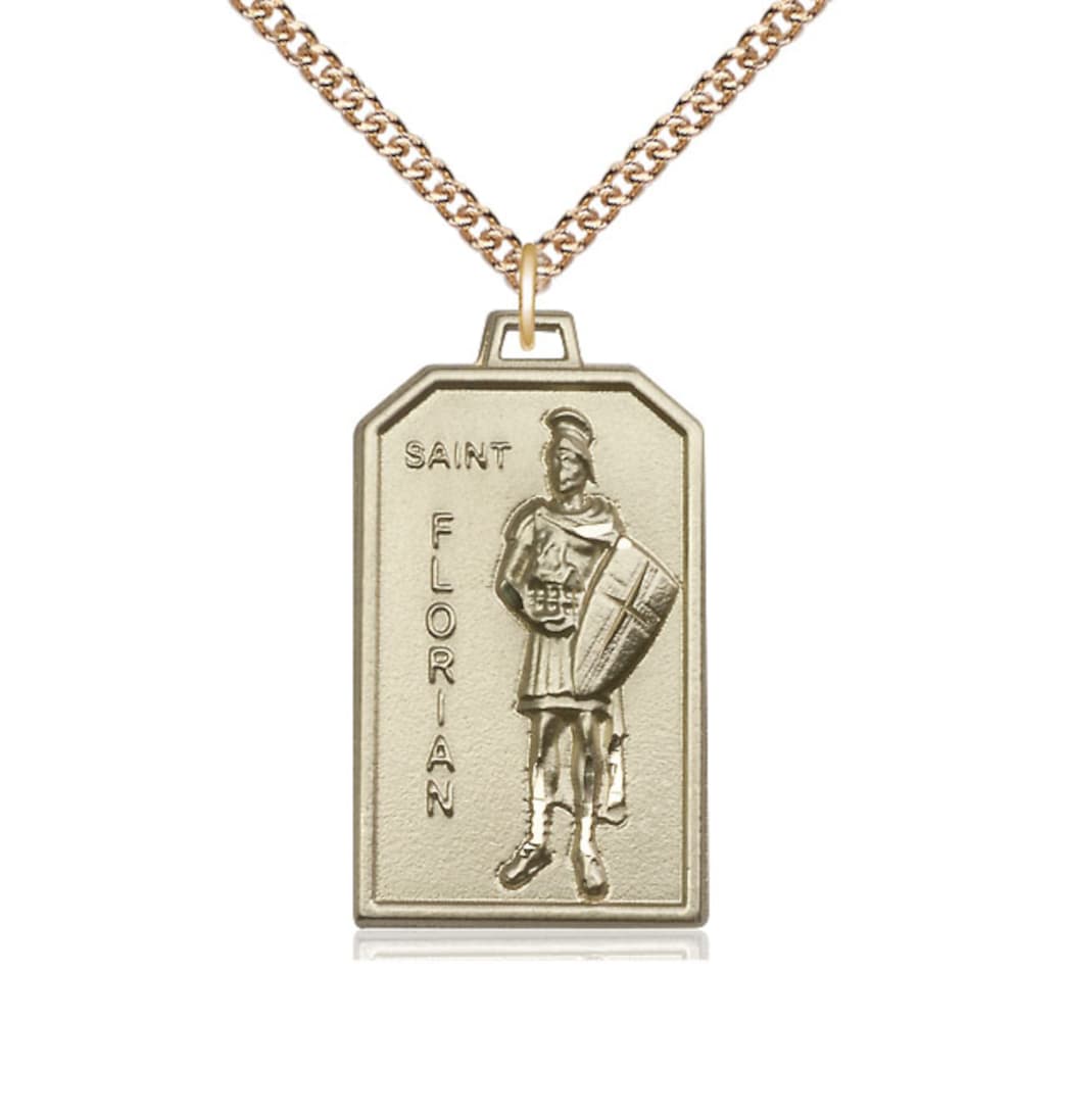 Bliss Manufacturing 14kt Gold St Florian Patron of Firefighters Medal Pendant with 14kt Chain,