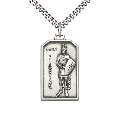 St Florian Patron Of Firefighters Sterling Silver Medal Pendant With Plated Chain, Measures 1 1/8-Inch Tall By 5/8-Inch Wide, Bliss Manufacturing