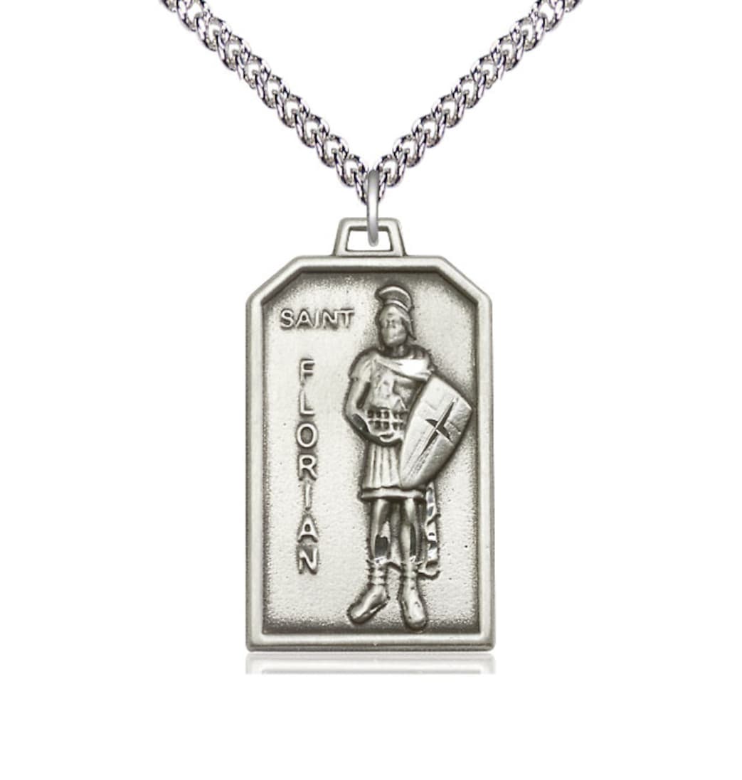 Bliss Manufacturing Sterling Silver St Florian Patron of Firefighters Medal Pendant with Sterling Silver Chain,